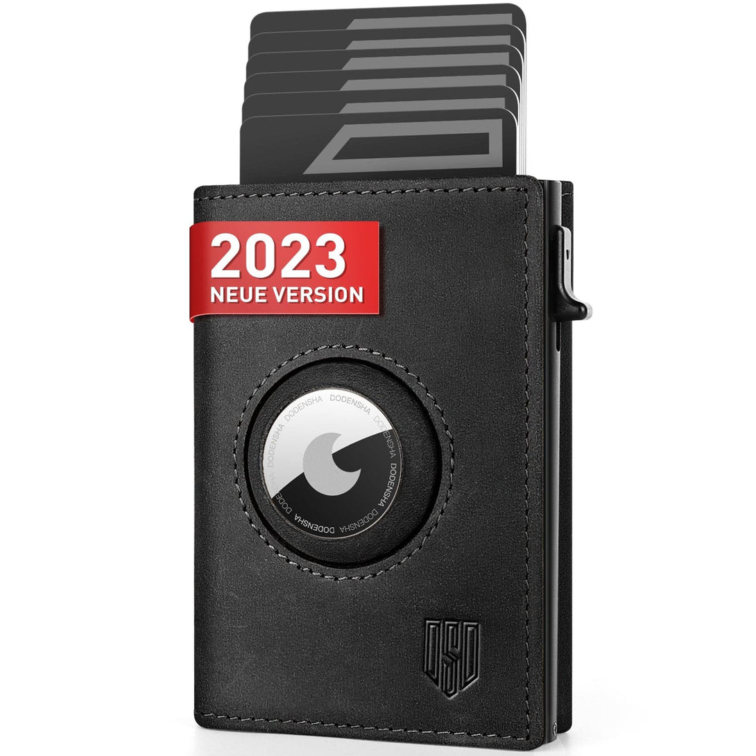 DODENSHA Airtag Wallet with Coin Slot I Mini Wallet Men Small for 12+ Cards I Wallet Men with RFID Protection I Slim Wallet I Credit Card Holder Men I Card Holder with AirTag Holder I Black - DODENSHA