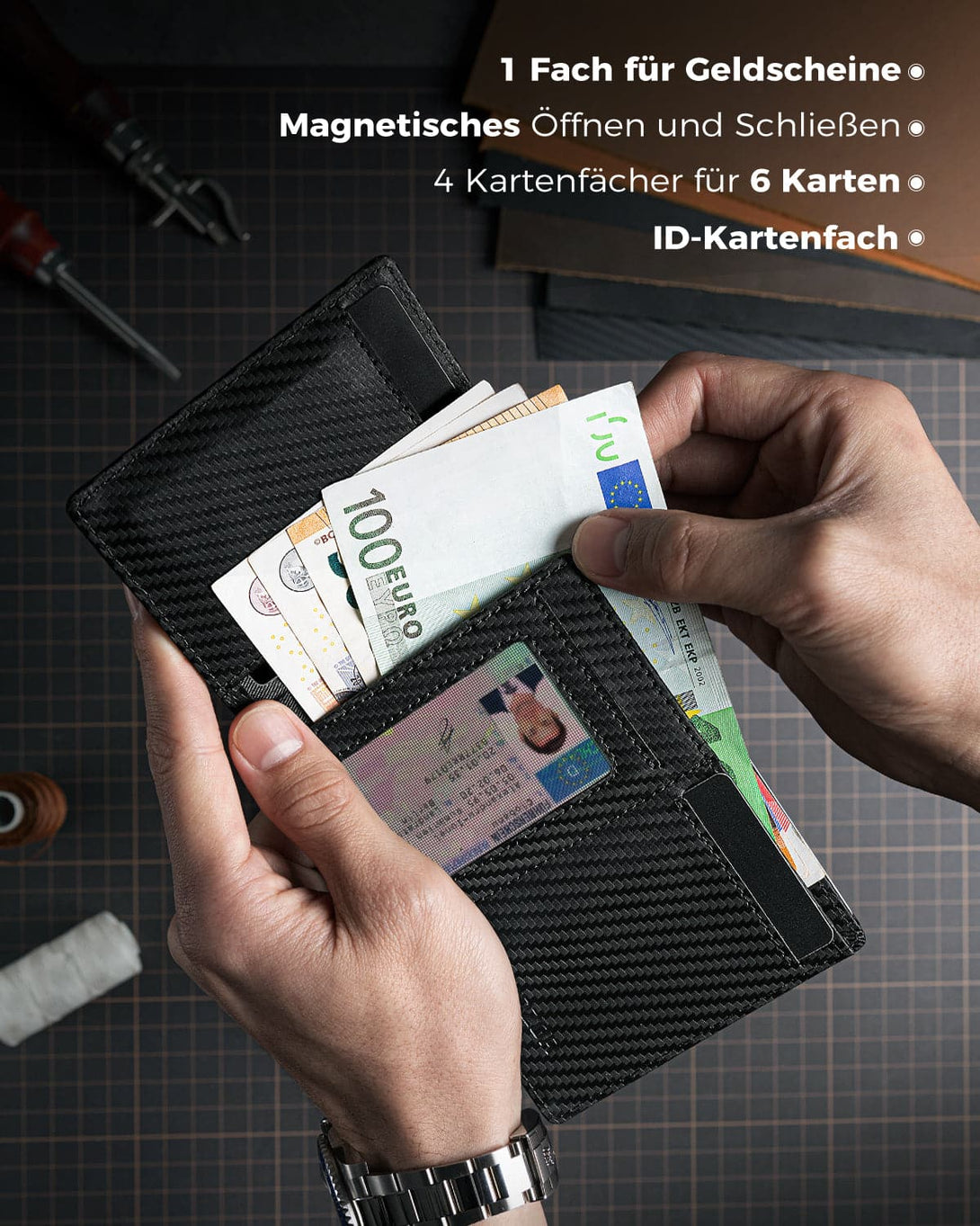 DODENSHA Airtag Wallet with Coin Slot I Mini Wallet Men Small for 12+ Cards I Wallet Men with RFID Protection I Slim Wallet I Credit Card Holder Men I Card Holder with AirTag Holder I Carbon Fiber - DODENSHA