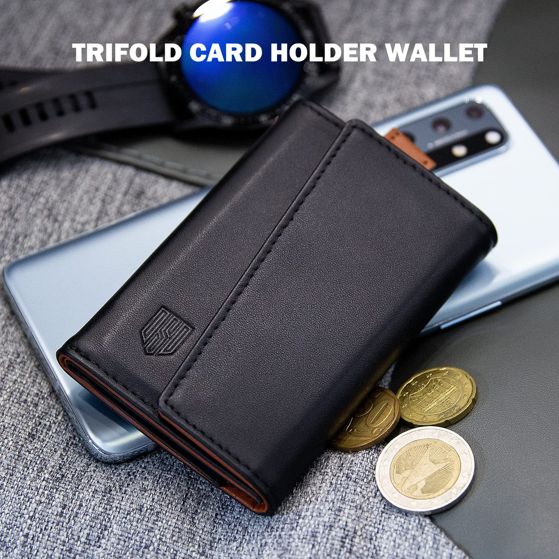 DODENSHA Speed Wallet Men's Leather Small Wallet for Men Purse Slim with Coin Pocket, RFID Protection, 1 Bill Compartment, ID Bill Slot, for 4-6 Cards (Black) - DODENSHA