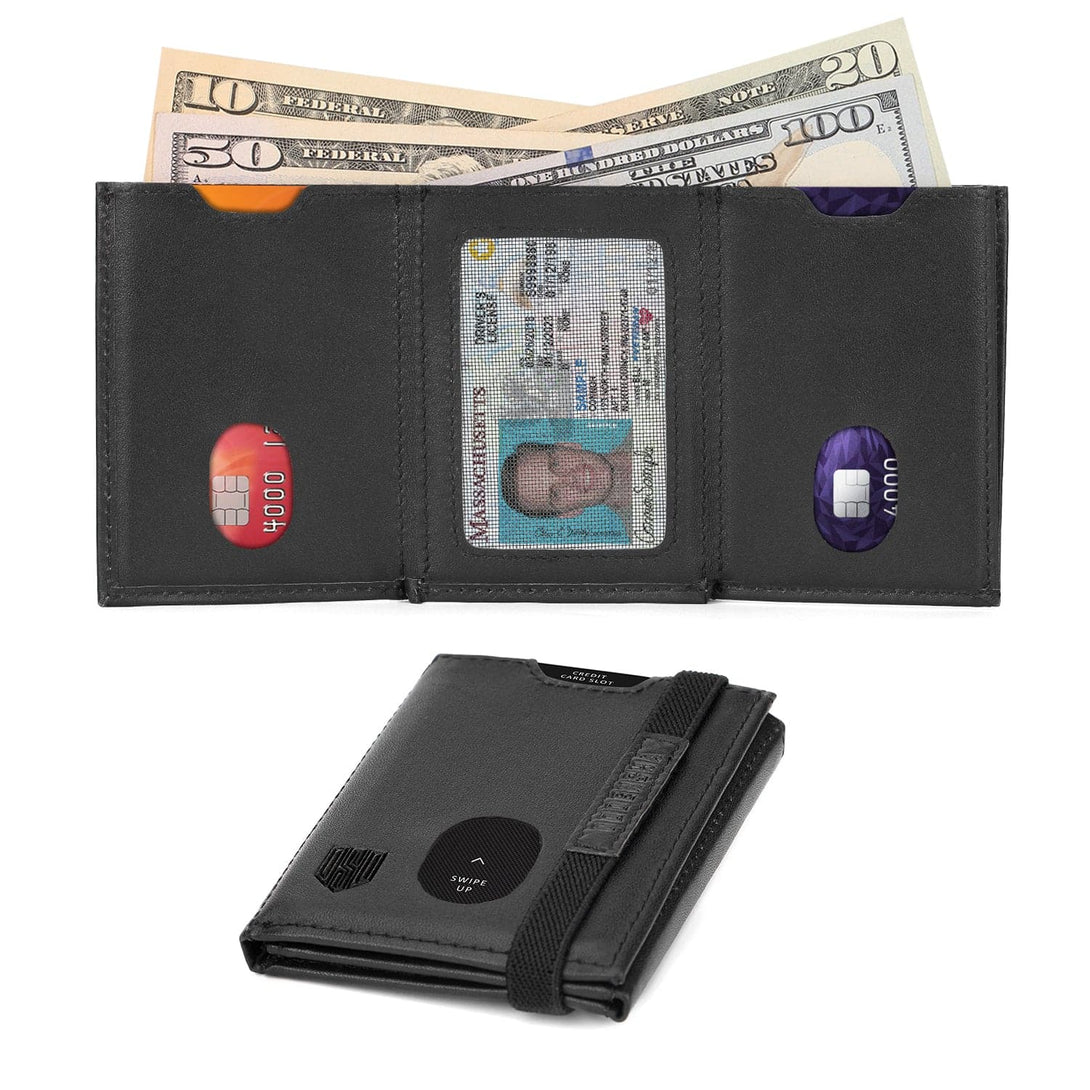 Mens Slim Card Holder Trifold Wallets with Gift Box Black - DODENSHA