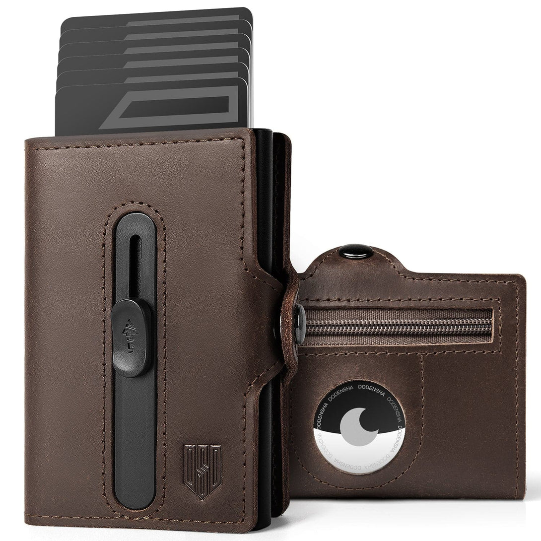AL221 Airtag Wallet Men's Genuine Leather Credit Card Holder-Coffee - DODENSHA