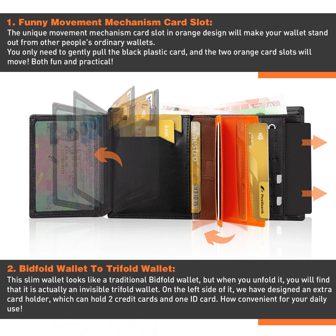 RFID Blocking Mens Wallets Leather Credit Card Holder Wallet - DODENSHA