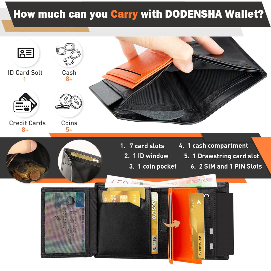 RFID Blocking Mens Wallets Leather Credit Card Holder Wallet - DODENSHA
