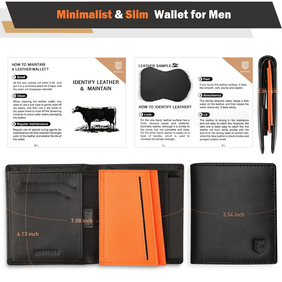 Minimalist Mens Wallet Bifold Wallet Black - DODENSHA