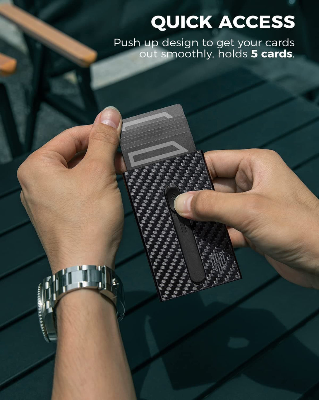L222 Card Holder Wallet, Slim Wallet Aluminum Credit Card Holder with Money Pocket Cash RFID Blocking Pop Up Wallet for Men Carbon - DODENSHA
