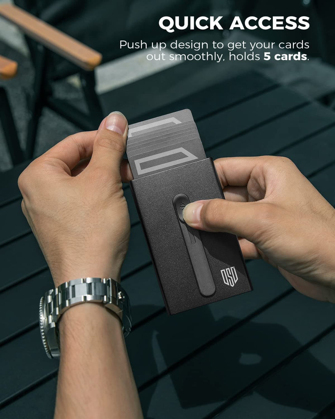 L222 Card Holder Wallet, Slim Wallet Aluminum Credit Card Holder with Money Pocket Cash RFID Blocking Pop Up Wallet for Men Black - DODENSHA