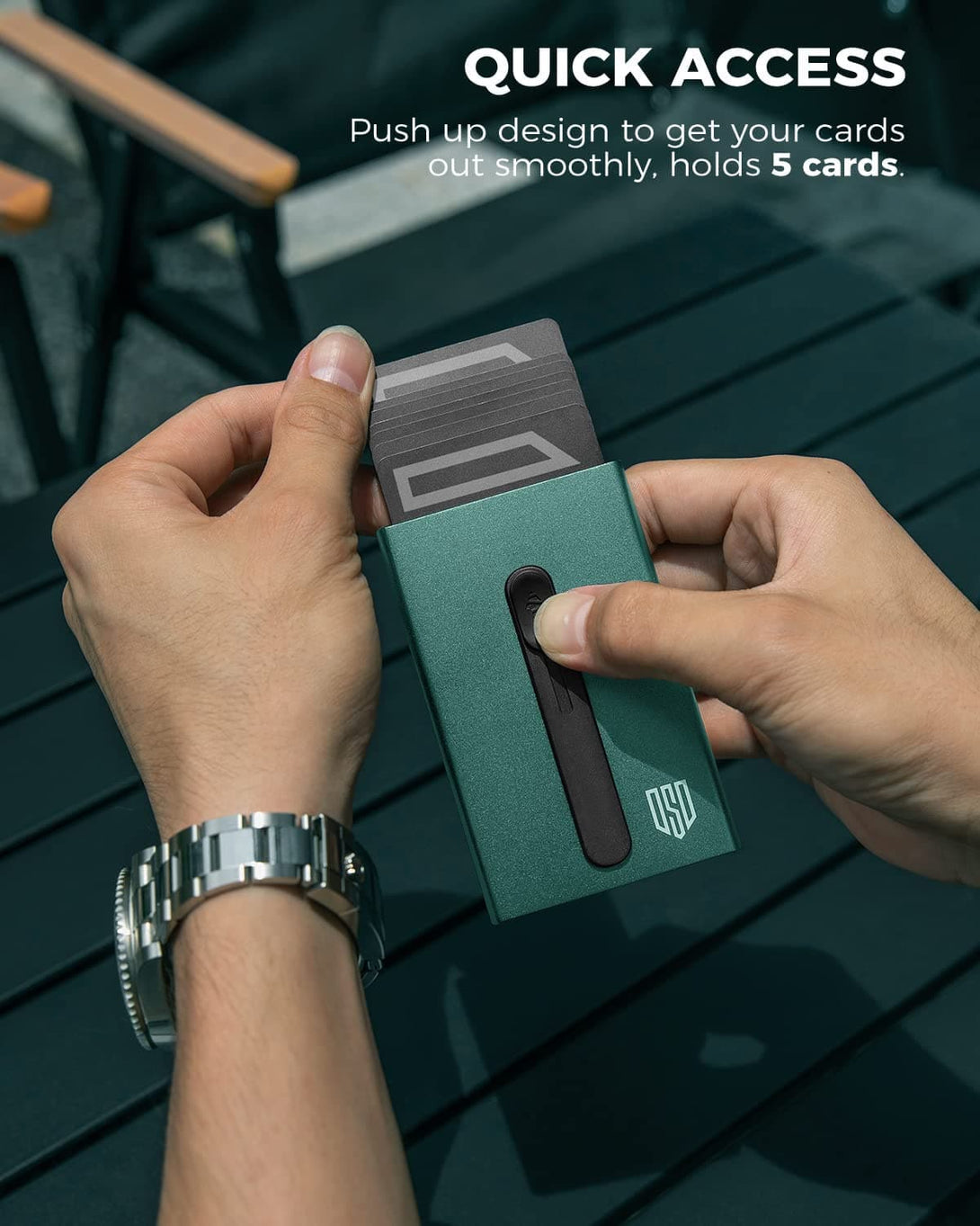 L223 Card Holder Wallet, Slim Wallet Aluminum Credit Card Holder RFID Blocking Pop Up Wallet for Men Green - DODENSHA